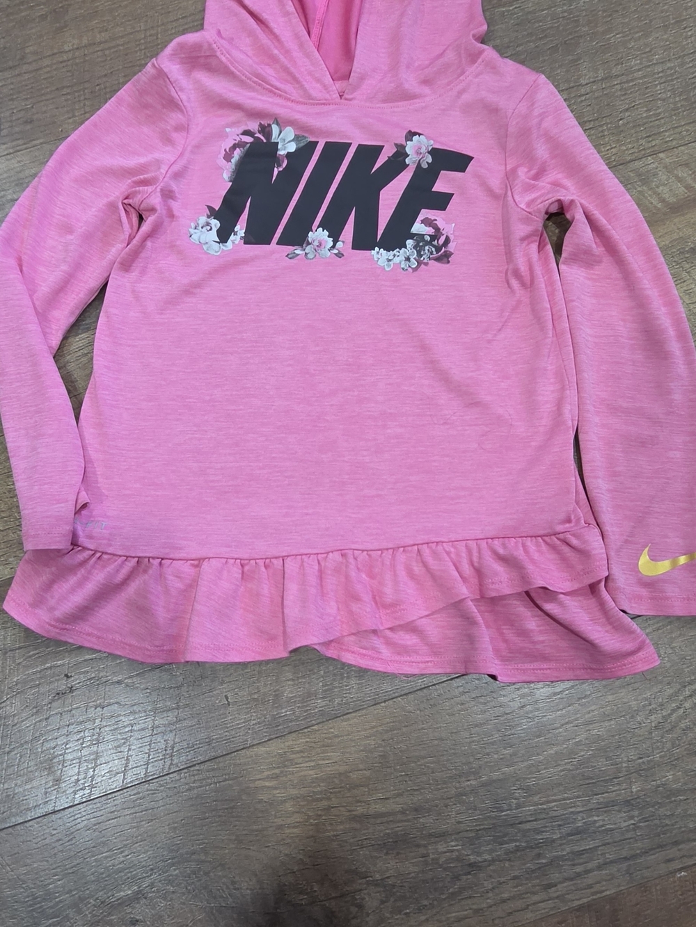 Nike Pink Floral Logo Ruffle Hem Hoodie